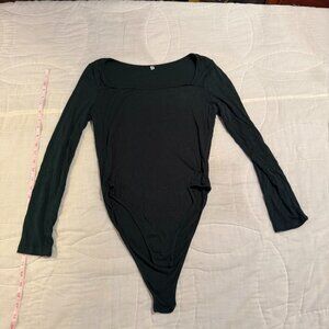 Green Ribbed Long Sleeve Bodysuit – XL, Square Neckline